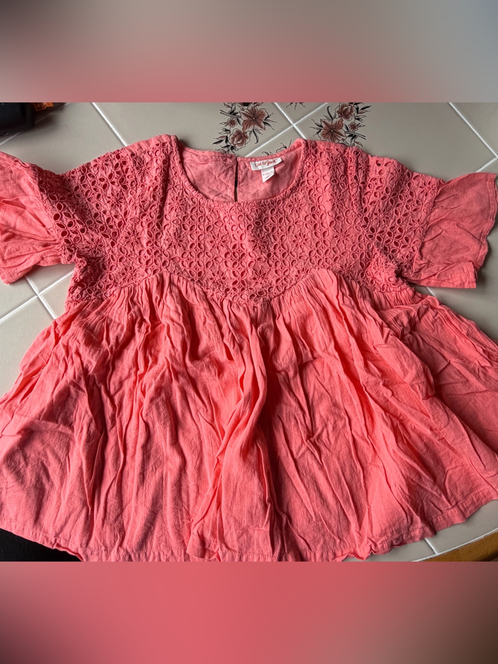 Cat & Jack Coral Eyelet Summer Dress Top